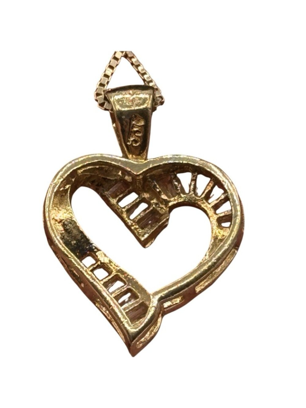Heart Pendant Vermeil Baguette CZ Necklace Box Chain 19" 925 Cottage Fairy Love - Picture 12 of 15